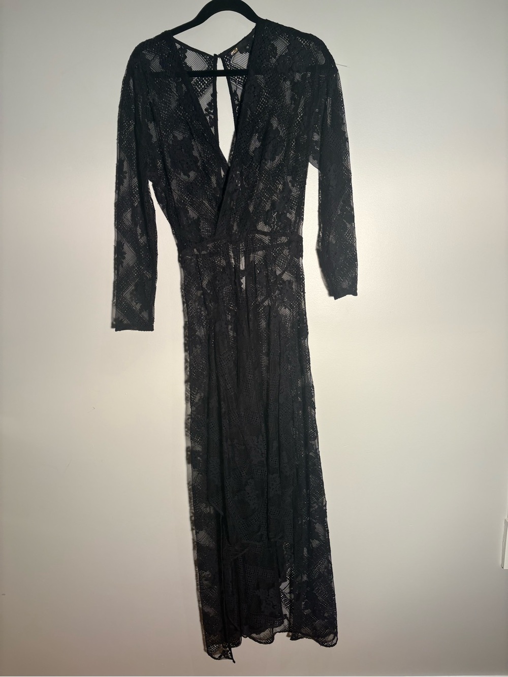 Maje Black Lace Maxi Dress with Sheer Overlay